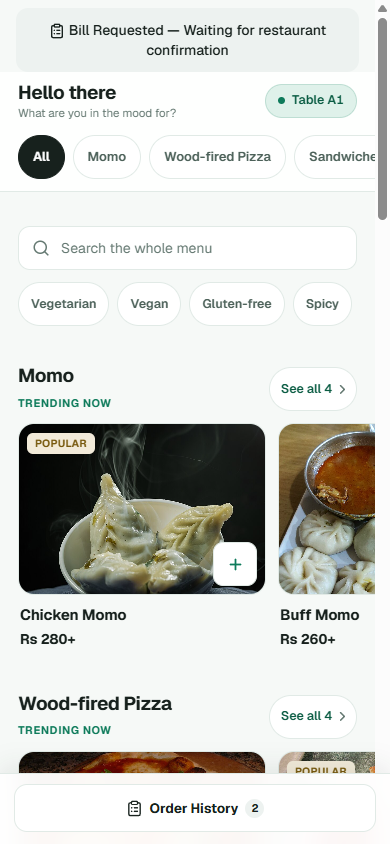 Guests order without waiting for the menu. live screen